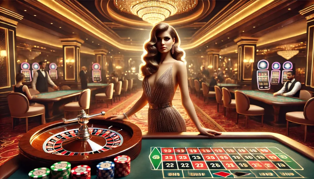 Roulette table and woman