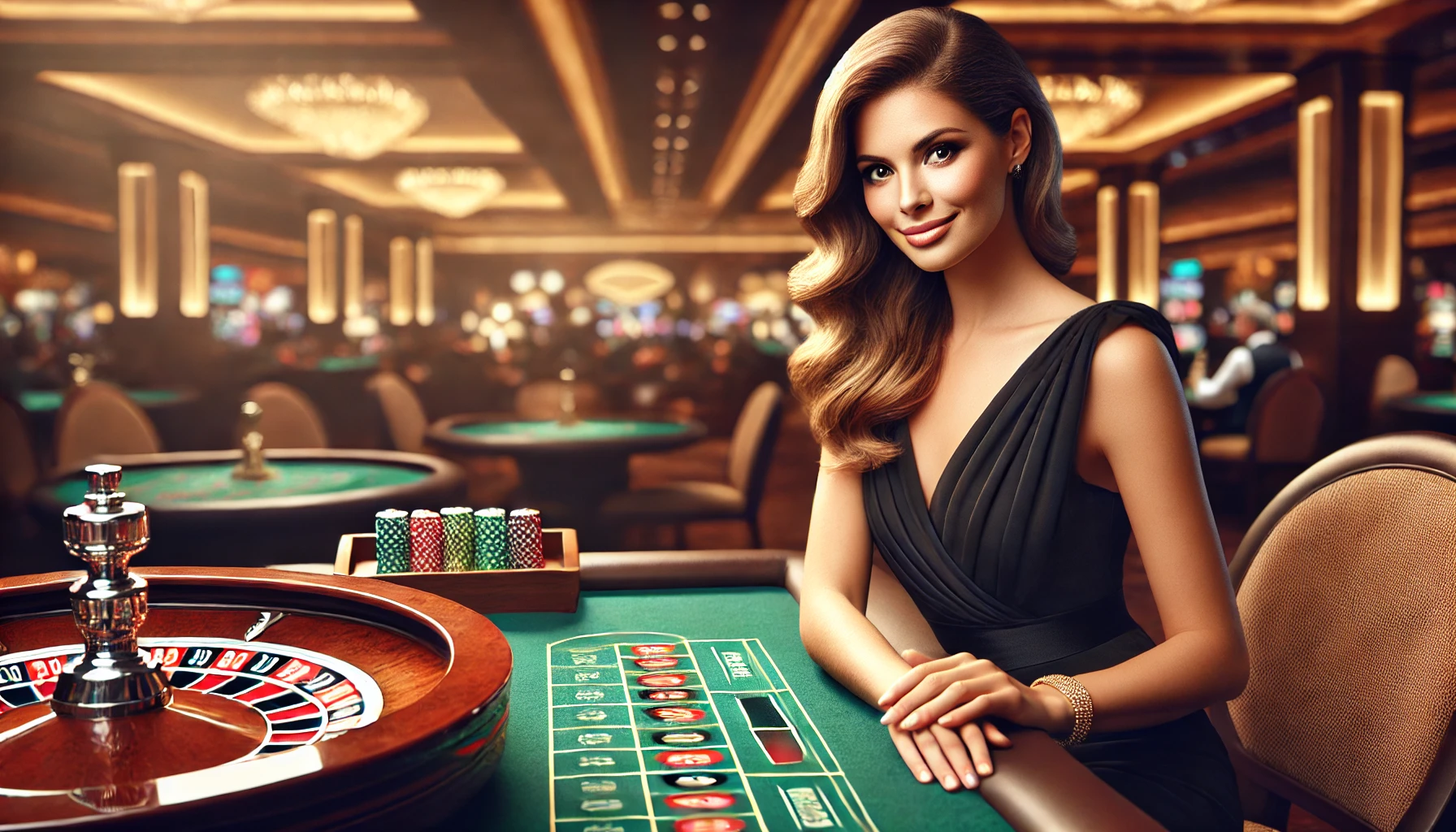 Roulette table and woman